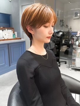 ロンド エメ 柏(Lond aimer) アプリコットオレンジ顔周りハイライトカラーショートくびれヘア