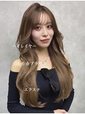 レイヤーカット、モカブラウン、ブリーチ、ダブルカラー