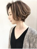 ハイライトカラー/似合わせカット/白髪/白髪ぼかし/ボブヘア　h