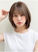 サイドバングセミディアプリコットオレンジ艶感結べるボブ