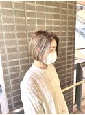 白髪ぼかし大人可愛い丸みミニボブ武蔵小杉前髪なし