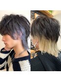 メンズウルフインナーカラー/インナーベージュ/ブルーアッシュ