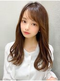 デジタルパーマ前髪パーマ韓国くびれミディアムチェリーブラウン