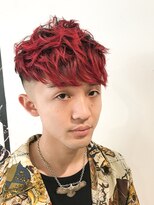 メリケンバーバーショップ コウベ(MERICAN BARBERSHOP KOBE) 束感スパイキーショートマッシュツーブロックネープレスレッド