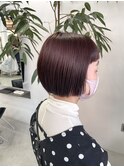 大人丸みボブこなれヘアチェリーブラウン