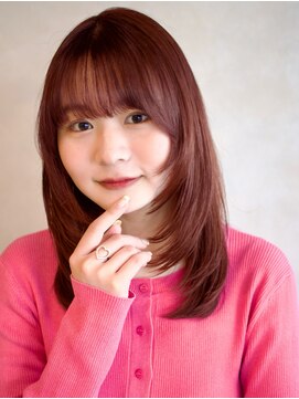 ガーデンヨコハマエスト(GARDEN YOKOHAMA est) レイヤーカットミディアムチェリーブラウンワイドバング前髪