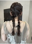 ブリーチなしくすみベージュ冬カラーお呼ばれヘアアレンジ/今枝