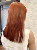 ダブルカラーオレンジベージュカラーケアブリーチハイトーンボブ