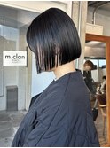 縮毛矯正ストレートパーマミニボブ黒髪ツヤ髪ダークブラウン