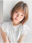 薄めバングダークアッシュ外ハネボブくびれヘア小顔カット