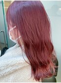小顔セミウェットウェーブピンクベージュハイライトカラー
