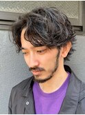 センターパートパーマ
