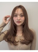顔周りレイヤーカットグレージュカラーくびれボブベージュカラー