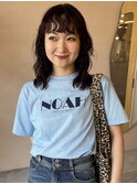 ミディアムパーマ　レイヤーカット　ボルドーカラー