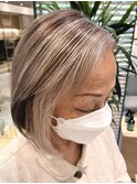 フェイスフレーミングで白髪ぼかし　グレージュ　５０代６０代