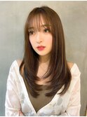 〇韓国前髪ザクザクレイヤーピンクベージュシースルーバング