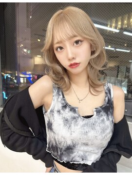 ミョンシル 【myonsil 山田】2wayバング/韓国くびれミディアム/ブロンドヘア