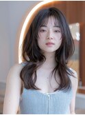 大人かわいい前髪セシルカットココアブラウンフリンジウェーブ