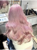 ホワイトピンクブリーチ2回ツヤ感暖色カラー