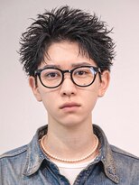 オーシャントーキョーオーバー(OCEAN TOKYO OVER) 黒髪ツーブロックビジネスアップバングスパイキーショート