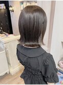 福山美容室caary 切りっぱなしミディアムグレージュ透明感20代