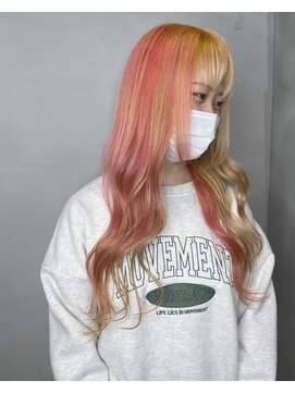 ブロンド 町田(BLONDE) デザインカラーピンク×ブロンドツートン
