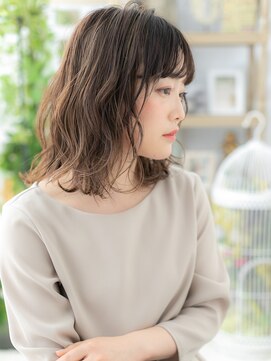 カバーヘア イヴ 戸頭店(COVER HAIR EVE) 黒髪バレイヤージュ前下がりミディアムウルフa戸頭20代30代40代