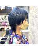 ブルー系/マッシュウルフスタイル/襟足長め【岸雄一】