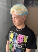 ブロンド×アクアブルー/メンズハイトーン/短髪/抜きっぱなし/