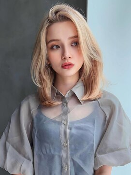 アグ ヘアー ランド 盛岡上田店(Agu hair land) 《Agu hair》ハイトーンかきあげミディ×numberA.ヘアバター