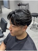 ニュアンスパーマフェザーパーマセンターパートテーパーフェード