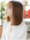 ★シースルーバングカーキベージュロングボブ20代30代40代★10