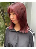 顔まわりカットブリーチカラーボルドーワインレッド赤前髪カット