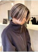 デザインカラーコントラストハイライト切りっぱなしボブ