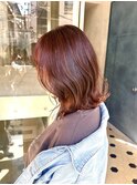 ピンクブラウン暖色カラーブリーチなしカラーくびれヘア髪質改善