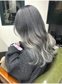 シルバーグレージュグラデーション×暗髪透明感グレーブラック
