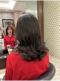 コテ巻き風パーマ/伸ばしかけパーマ/ウェーブ/ミディアムパーマ