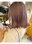 切りっぱなしボブ ブリーチ 2回 ラベンダーピンク ダブルカラー