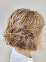 松本平太郎美容室 国立店 くせ毛活かしウェーブボブ×ハイライト/30代40代50代60代