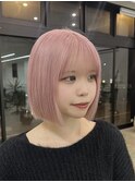 ペールピンクカラー ホワイトピンク ボブハイトーン