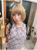 ルーツカラー×ブロンドベージュ×ボブ