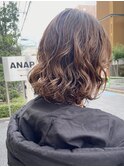 △ボブパーマミディアムパーマゆるふわボブひし形レイヤーボブ