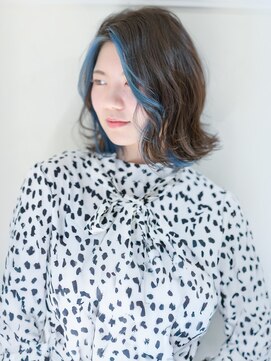 ムクヘアー(muk hair) フェイスフレーミングボブ×ネイビーブルーアクセント
