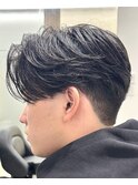 メンズセンターパートウルフセンターパートニュアンスパーマ襟足