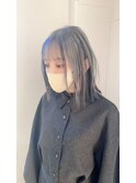 37. ブルーシルバー/ストレートロブ/顔周り/ナチュラル