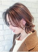 キャラメルレイヤーボブ_耳かけウェーブパーマ_ba282811
