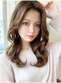 大人かわいいかきあげロングマロンベージュ20代30代吉祥寺