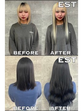 エスト 大阪梅田(EST) レミー100%高級人毛/53cm☆シールエクステ60枚+ブリーチカラー