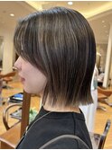 ボブ ハイライト 細めハイライト グレージュ 白髪ぼかし 銀座