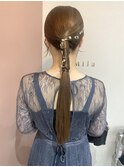大人ヘア　艶々★タイトストレートポニー　金箔ヘア